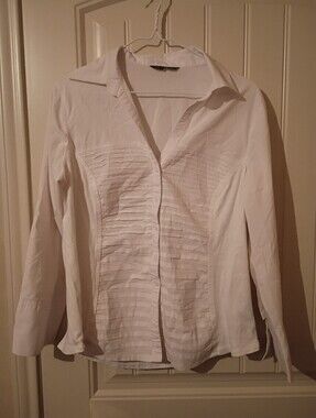 Zac & Rachel White Pintuck Pleated Button Up Blouse